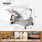 MEFEIR 8.7inch Commercial Meat Slicer, Electric Deli Food Slicer with Premium Chromium-plated Steel Blade, 0-12mm Adjustable Thickness, ETL Certified for Frozen Meat Ham Baguett Steak, Silver