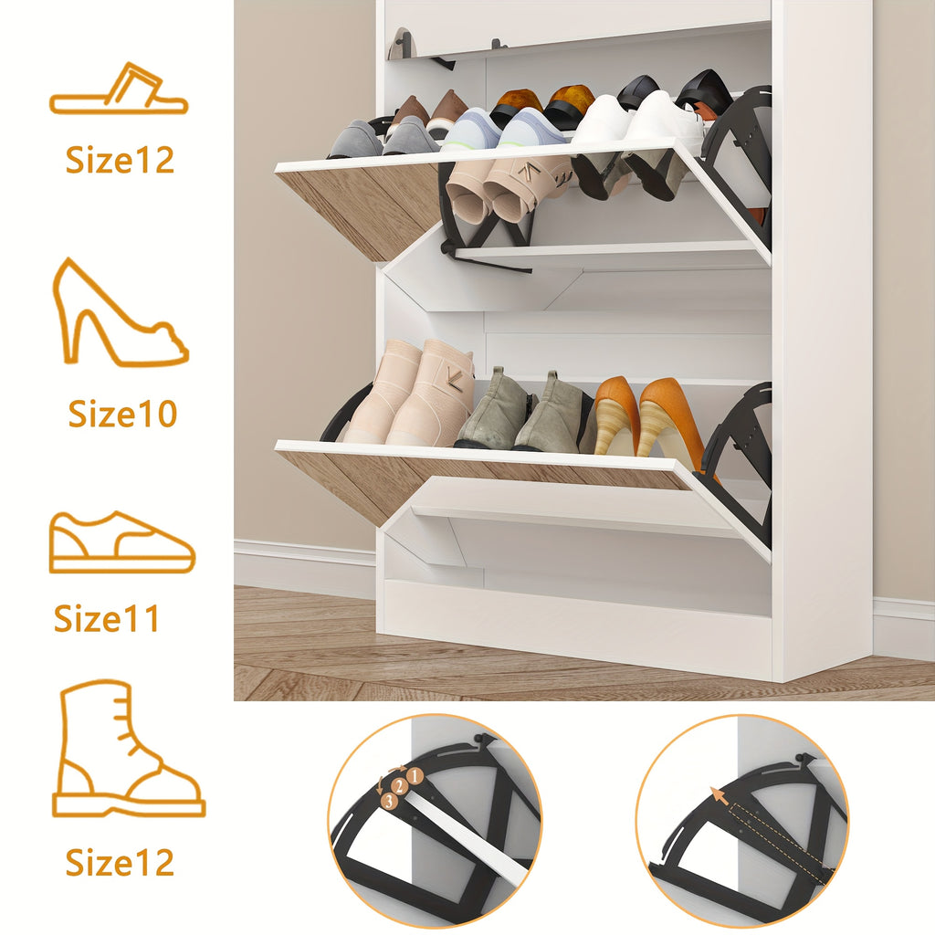 Organizedlife Large Capacity Shoe Cabinet with Full Length Mirror, 5 Flip Drawer Shoe Storage Cabinet, Wooden 2-Tier Shoe Rack Organizer Holds 13-30 Pairs, Slim Tipping Bucket Shoe Cabinet for Entryway, Hallway, Foyer