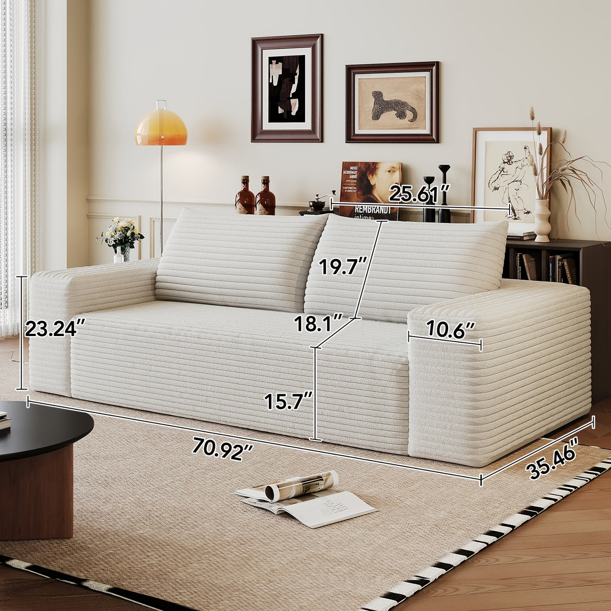 Boneless Sofas for Living Room, 71" Modern 2-Seater Sofa with Deep Seat, Comfy Cloud Sofa with Corduroy Fabric, No Assembly Couch, Loveseat Sofa for Bedroom, Dorm