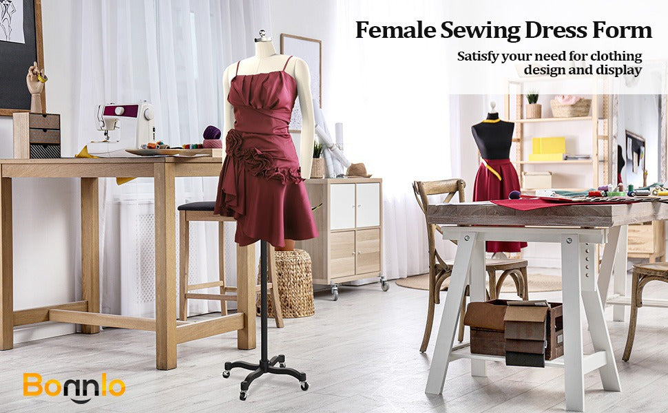 Bonnlo Female Sewing Mannequin, Size 6 Professional Dress Form for Display and Tailor Design, Height Adjustable Torso with Stable Metal Base