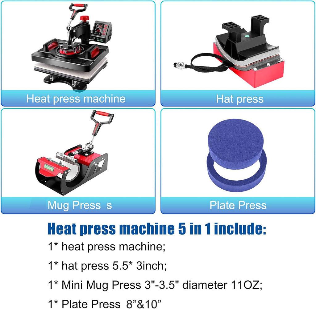 HOMDOX Upgraded 8 in 1 / 5 in 1 Heat Press Machine 15 x 12 Inch Professional Heat Transfer Machine 360-Degree Swing Away Multifunction Industrial-Quality Digital Sublimation Combo Heat Press for T Shirt Mug Hat Plate Cap for Commercial Home