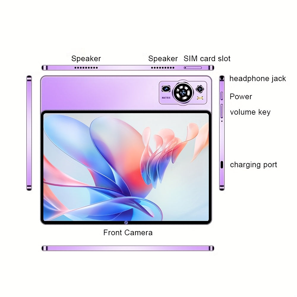 UXD A5 Android 15 Tablet, Equipped with Related Accessories, 16GB RAM (8GB+8GB Expandable), 512GB ROM Expandable up to 1TB, Supports WiFi/LTE, 6000mAh Battery, 10.1-inch HD Display with Keyboard, Mouse, Stylus, and Protective Case