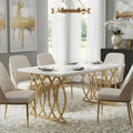 Modern Dining Table, 63" Large Kitchen Table for 4-6 People, Unique Rectangular Dinner Table Kitchen & Dining Room Furniture with Faux Marble Tabletop And Geometric Legs