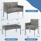 KROFEM 4pcs Wicker Bistro Furniture Set, Includes 2 Chairs with Water Resistant Cushions, Coffee Table, And Comfy Loveseat, Perfect for Any Outdoor Gathering
