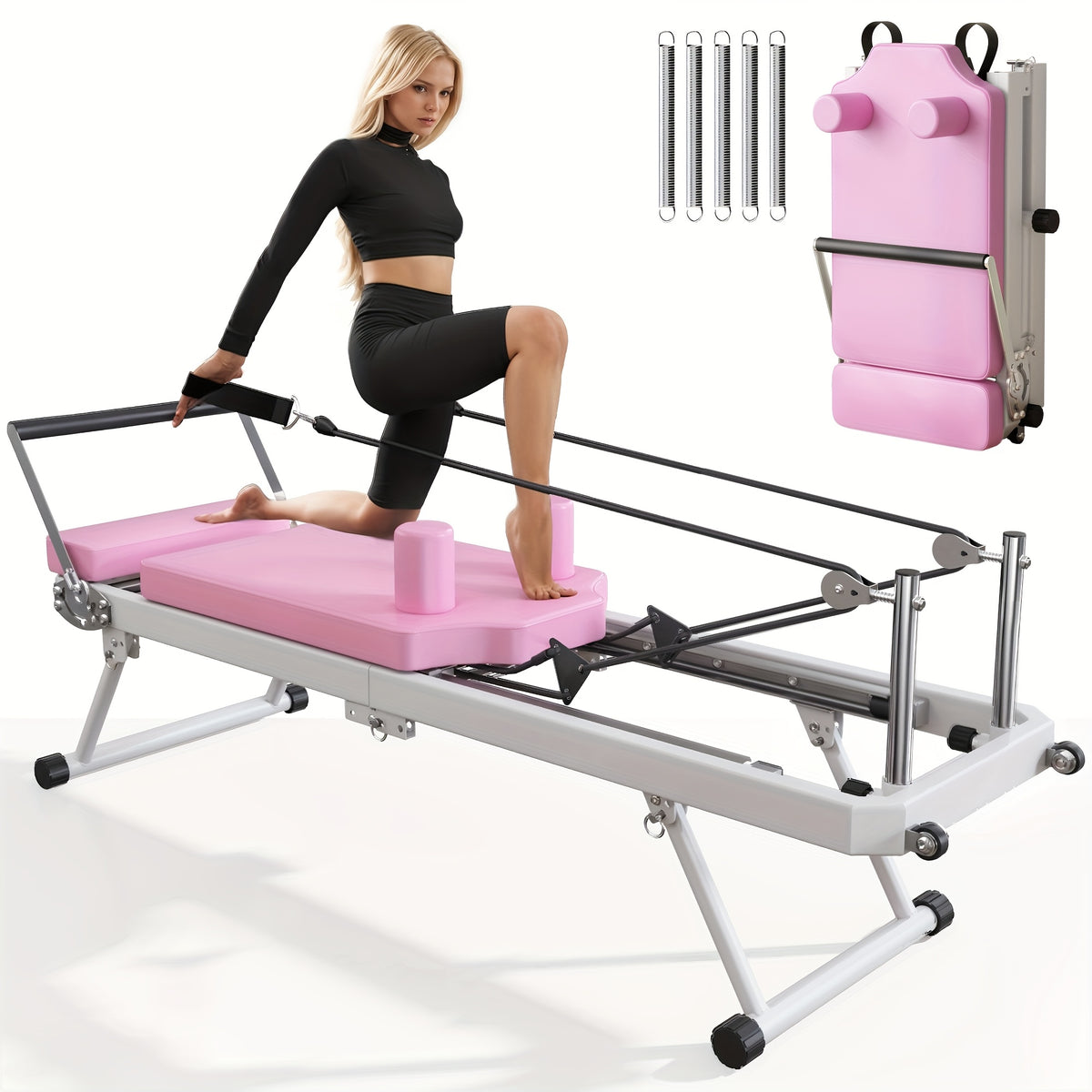 SogesPower Pilates Reformer Machine for Home Gym Workout, Foldable Pilates Equipment with High Strength Alloy Springs for Beginners, Up to 330lbs Weight Capacity