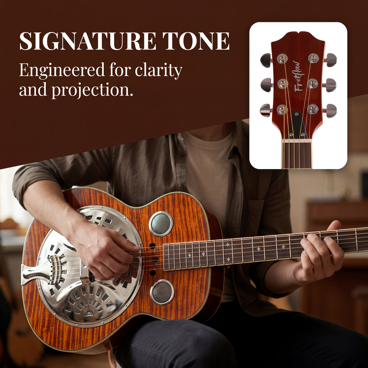 Acoustic Resonator Guitar Full Size 40 Inch Steel String, Beginner Acoustic Guitar Kit With Strap Capo Picks Wrench, Country Bluegrass Folk Blues Slide Fingerpicking Right Handed, Spruce Top Amber Orange Holiday Birthday Gift Musical Instrument