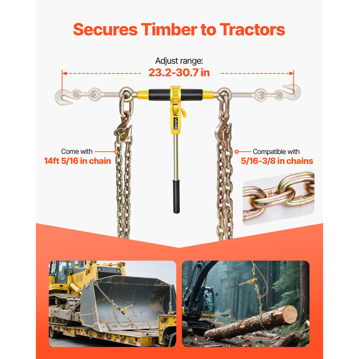 Ratchet Chain Binder Set for Hauling and Towing, VEVOR 8000 lb Working Load in a Four-Set Pack