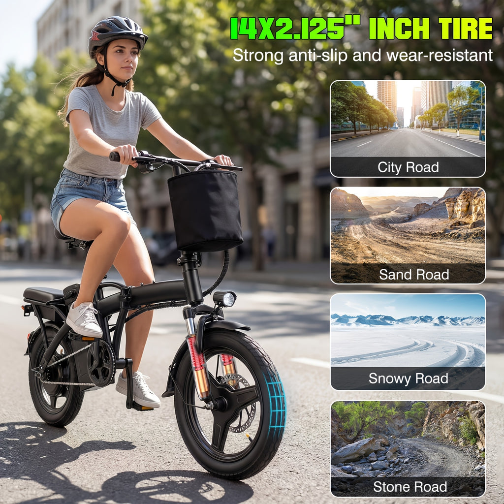 14 Inch Folding Electric Bike for Adults And Teens, 560W Peak Motor, Removable 48V 10.4AH Battery, 12-24 MPH Top Speed, 32 Miles Assist Range, 330 LBS Max Load, Ideal for Urban Commuting & Recreational Riding, Perfect Gift Choice