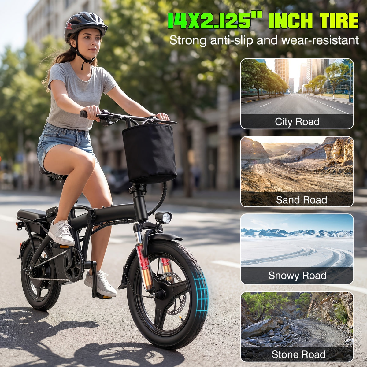 14 Inch Folding Electric Bike for Adults And Teens, 560W Peak Motor, Removable 48V 10.4AH Battery, 12-24 MPH Top Speed, 32 Miles Assist Range, 330 LBS Max Load, Ideal for Urban Commuting & Recreational Riding, Perfect Gift Choice