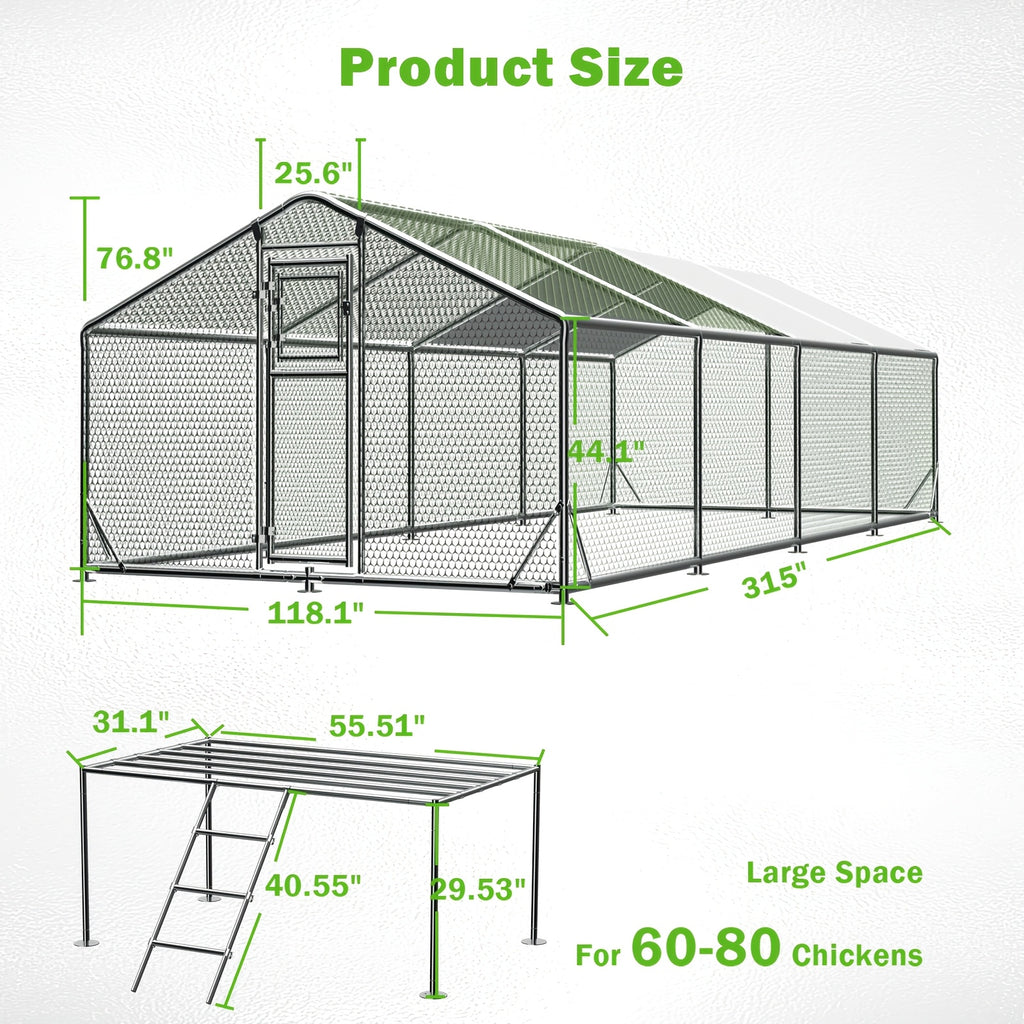 Large Metal Chicken Coop & Enclosure Kit, Featuring Climbing Perches, Wire Mesh Siding, And A Waterproof, UV-Resistant Canopy, Advanced Series Outdoor Walk-in Run, Suitable For Chickens, Ducks, Rabbits, And Dogs