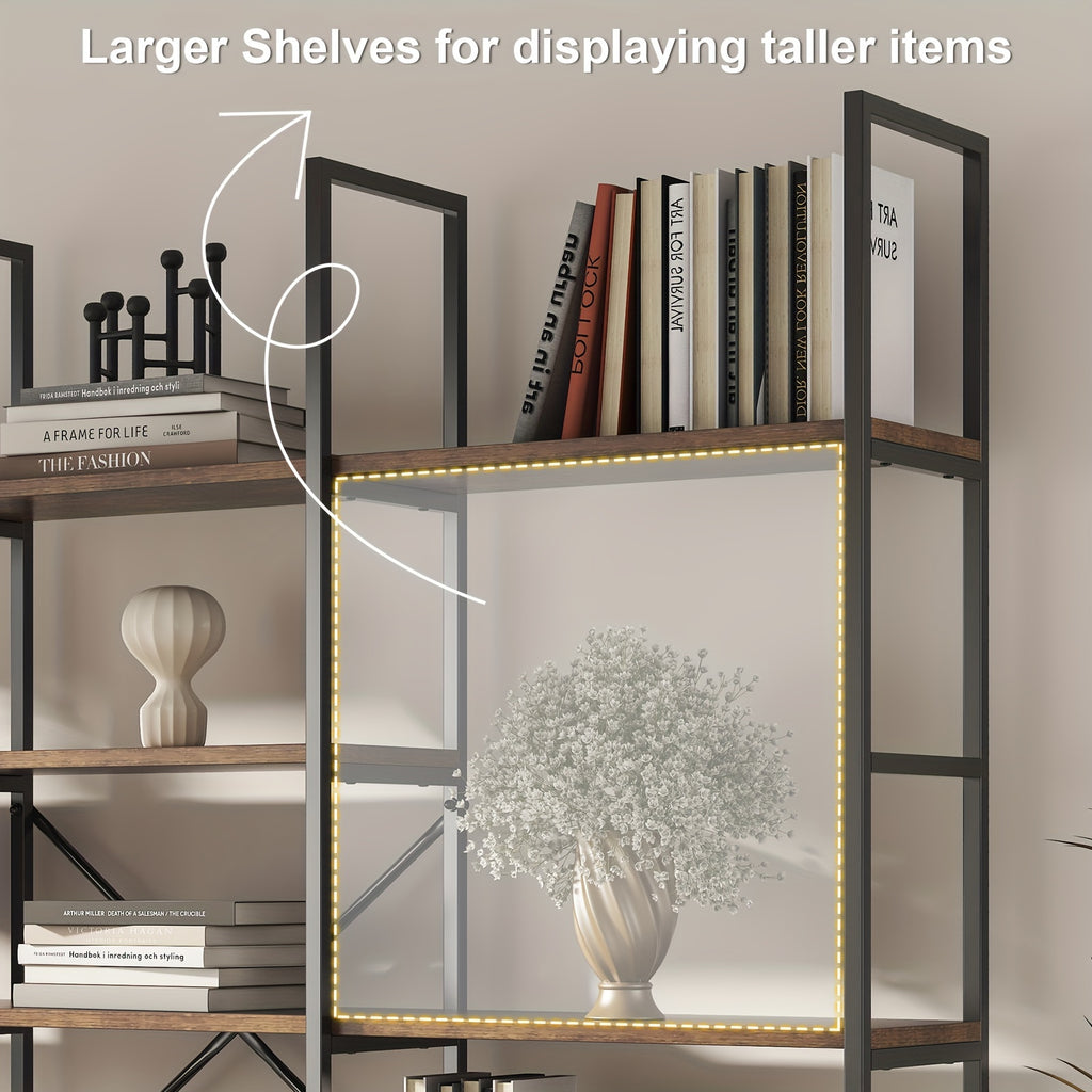 5-Tier Triple Wide Geometric Bookshelf, Industrial Etagere with Sturdy Metal Frame, 71" Tall Freestanding Display Shelving Unit, Modern Design for Home& Office