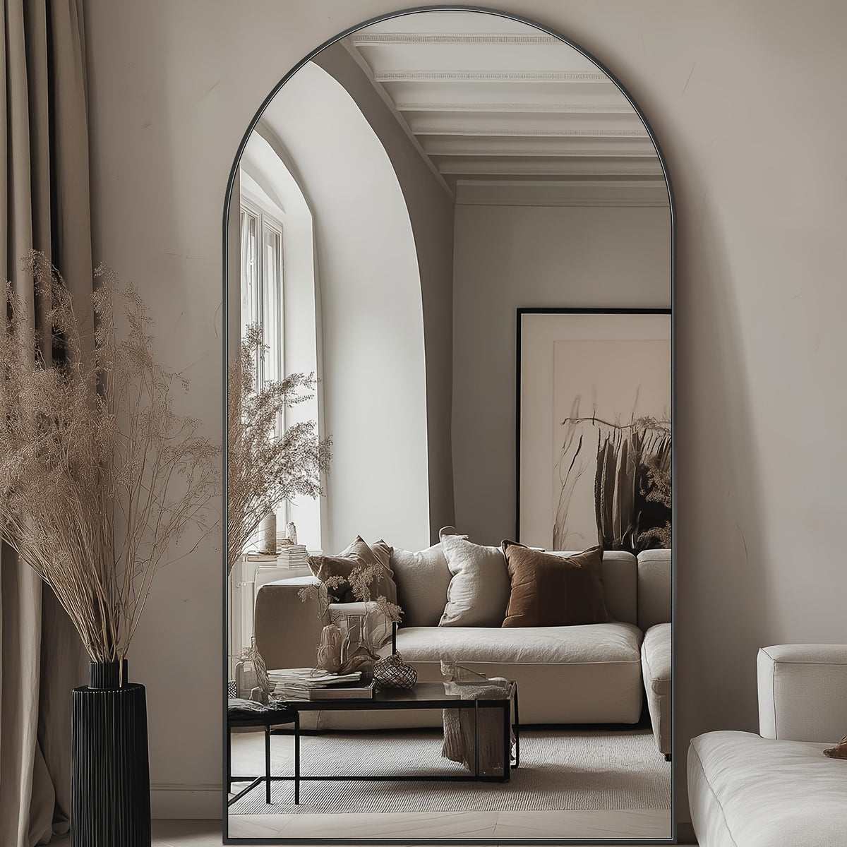 Full Length Mirror, 41"x81" Arched Floor Mirror Freestanding, Oversized Floor Standing Mirror Full Body Mirror with Stand for Bedroom, Hanging Mounted Mirror for Living Room Cloakroom