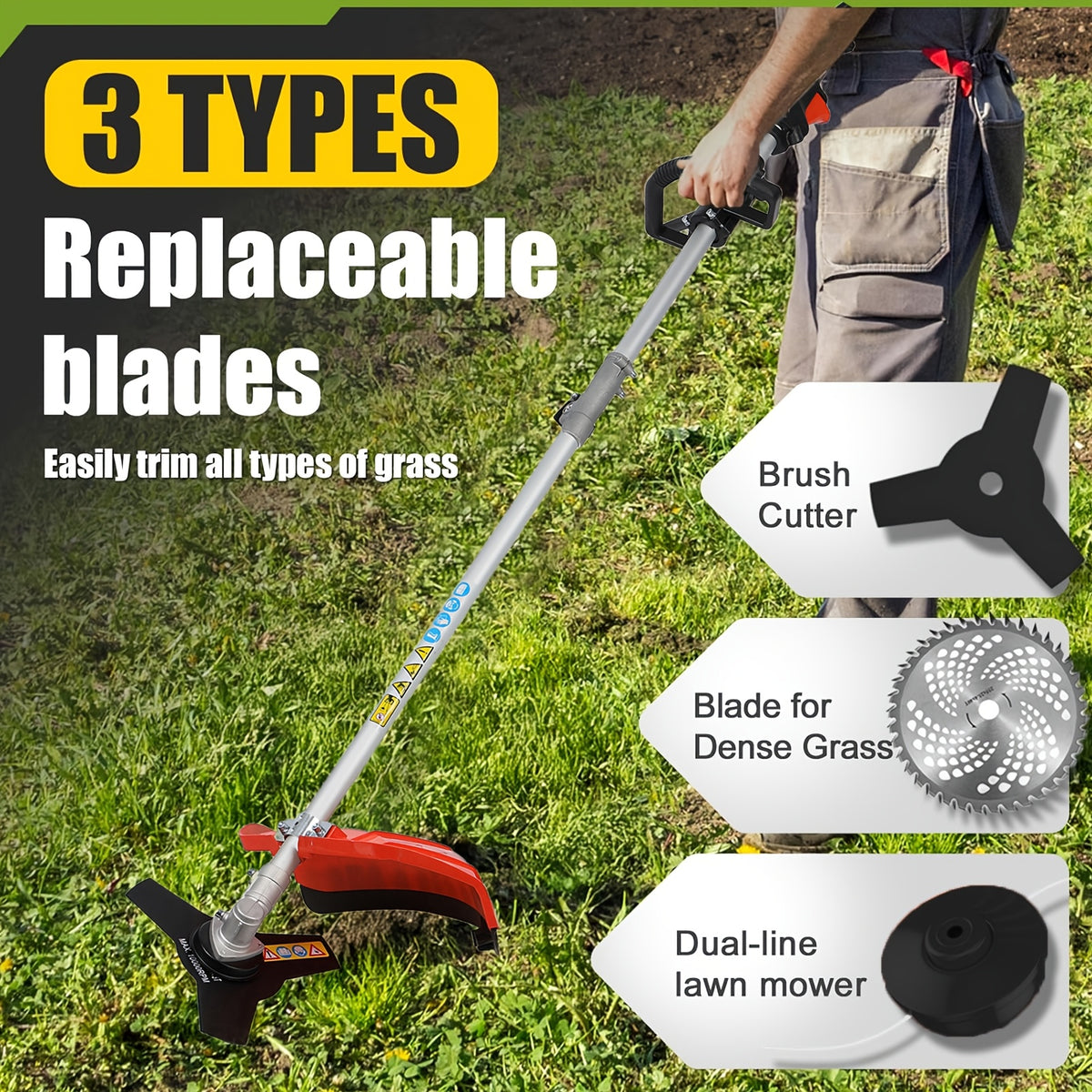 52cc 5-in-1 Gas Powered Weed Eater With Hedge Trimmer & Pole Saw, Multi-Attachment Brush Cutter, 2-Stroke Lightweight Trimming Machine For Yard Maintenance, 37.2 Pounds