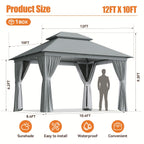 10'X12' Outdoor Double Ventilated Gazebo & Pergola On, Heavy Metal Frame Double Roof, Party Tent with Mosquito Net And Privacy Screen, Suitable for Backyard, Lawn, Garden, Deck (Grey/Beige/Blue 10'X12'/10'X10/8'X8')