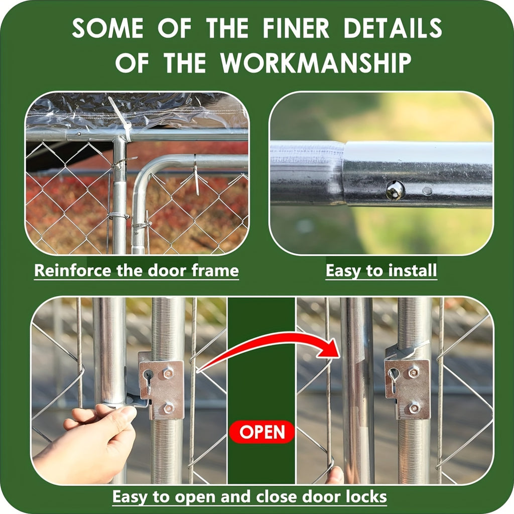 [Heavy Duty Dog Kennel] Dog Kennel Outdoor Large Dog House Outside With Canopy, Heavy Duty Dog Playpen Galvanized Anti-Rust Dog Cage For Farm Backyard Garden (118'' L X 118'' W X 83'' H)