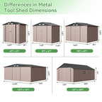 12x20x9.3/12x14/6x4ft Metal Storage Shed - Outdoor Garden Shed Kit, Lockable Tool Shed, Backyard Shed with Double Hinged Doors, 4 Windows, Carport for Car, Truck, Bike and Lawn Mower & Equipment, Brown