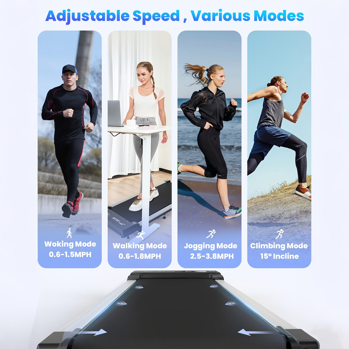 Portable 15% Incline Under Desk Walking Pad Treadmill, 2.5HP Lightweight Home Office Fitness Treadmill, 4-in-1 Walking Pad for Walking And Jogging Quiet, 265Lbs Capacity with Remote Control & LED Display, Walking Training, Weight Loss for Women