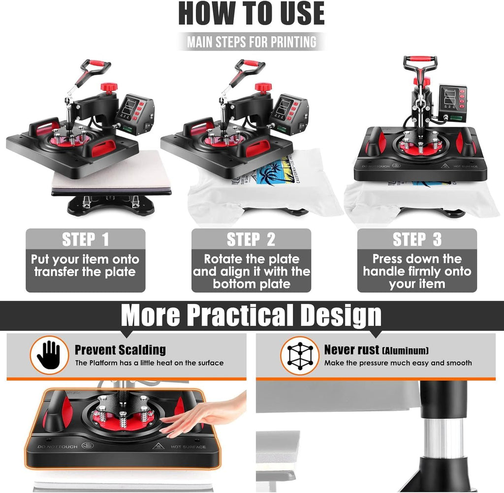 HOMDOX Upgraded 8 in 1 / 5 in 1 Heat Press Machine 15 x 12 Inch Professional Heat Transfer Machine 360-Degree Swing Away Multifunction Industrial-Quality Digital Sublimation Combo Heat Press for T Shirt Mug Hat Plate Cap for Commercial Home