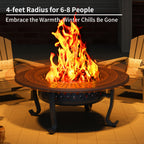 43 Inch Fire Pit with 2 Grills, Outdoor Wood Burning Firepit with Lid, Metal Round Table for Backyard Patio Garden Picnic Camping Bonfire