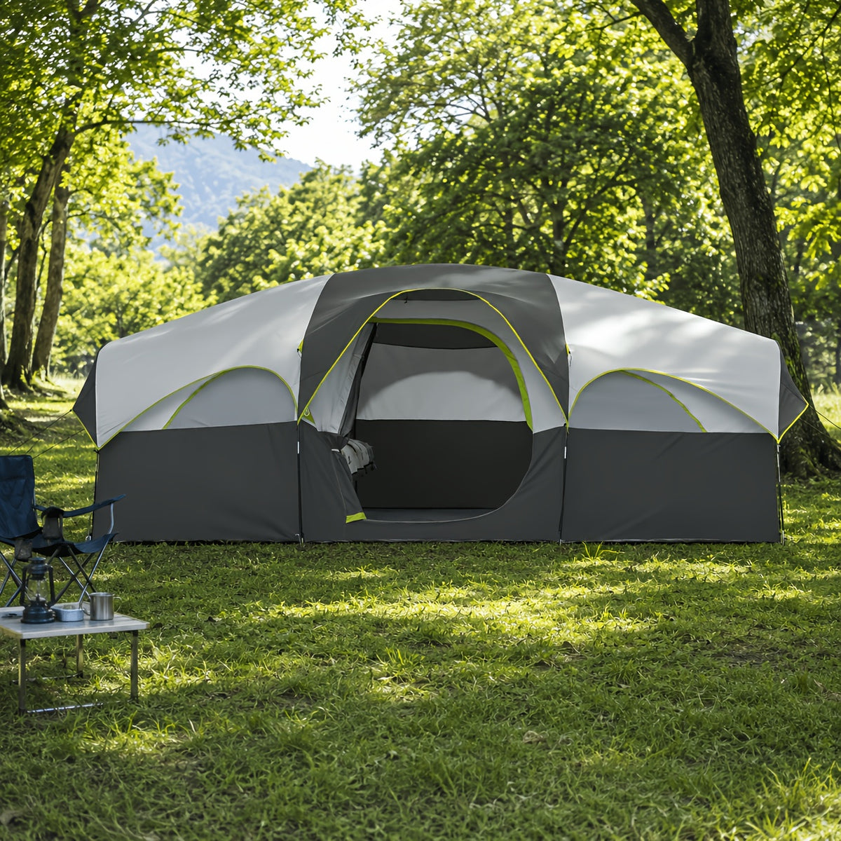 8-Person Family Camping Tent with Removable Two-Room Divider for Quick Outdoor Setup and Open Views