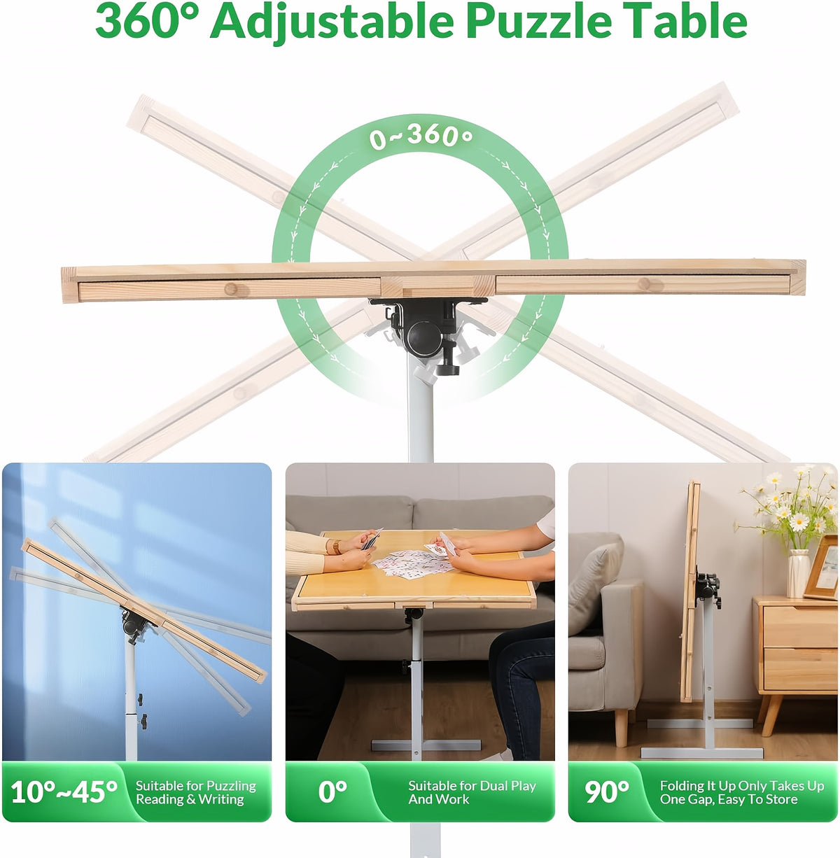 Adjustable Height Puzzle Table with Tilt Board And Sorting Trays, 35 X 26 Inches Large Puzzle Table for Up to 1500pcs, Smooth 28.4-35.4 Inch Height Range, Rolling Wheels, Stable Metal Frame, Portable Puzzle Station for Adults Seniors