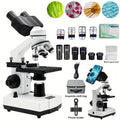 Professional Biological Optical Compound Trinocular Microscope, Upgraded 100X Objective, 40X-5000X Magnification, Upgraded Reticle And Abbe Condenser, Coaxial Coarse And Fine Focus, with Wide-Angle Eyepieces