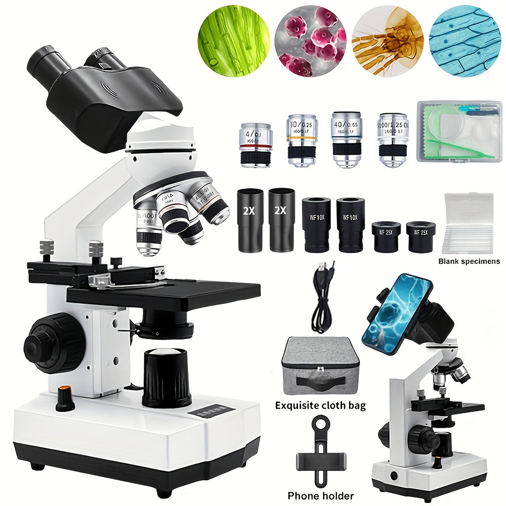 Professional Biological Optical Compound Trinocular Microscope, Upgraded 100X Objective, 40X-5000X Magnification, Upgraded Reticle And Abbe Condenser, Coaxial Coarse And Fine Focus, with Wide-Angle Eyepieces