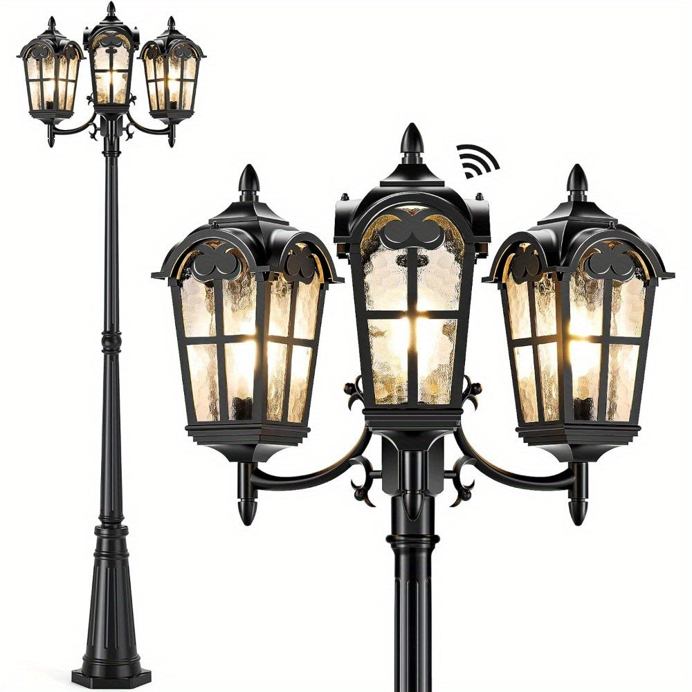 Outdoor Pathway Post Light, 3-Head Dusk-to-Dawn Fixture for Backyard and Garden Lighting Areas