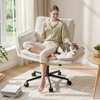 Modern Office Crossover Wheelchair, Luxurious Plush Vanity Chair with Wheels, Adjustable Armrests, Ergonomic Office Chair Suitable for Bedrooms, Computer Makeup Rooms, And Offices, Available in White, Black, Pink, And Gray, Stable And Durable