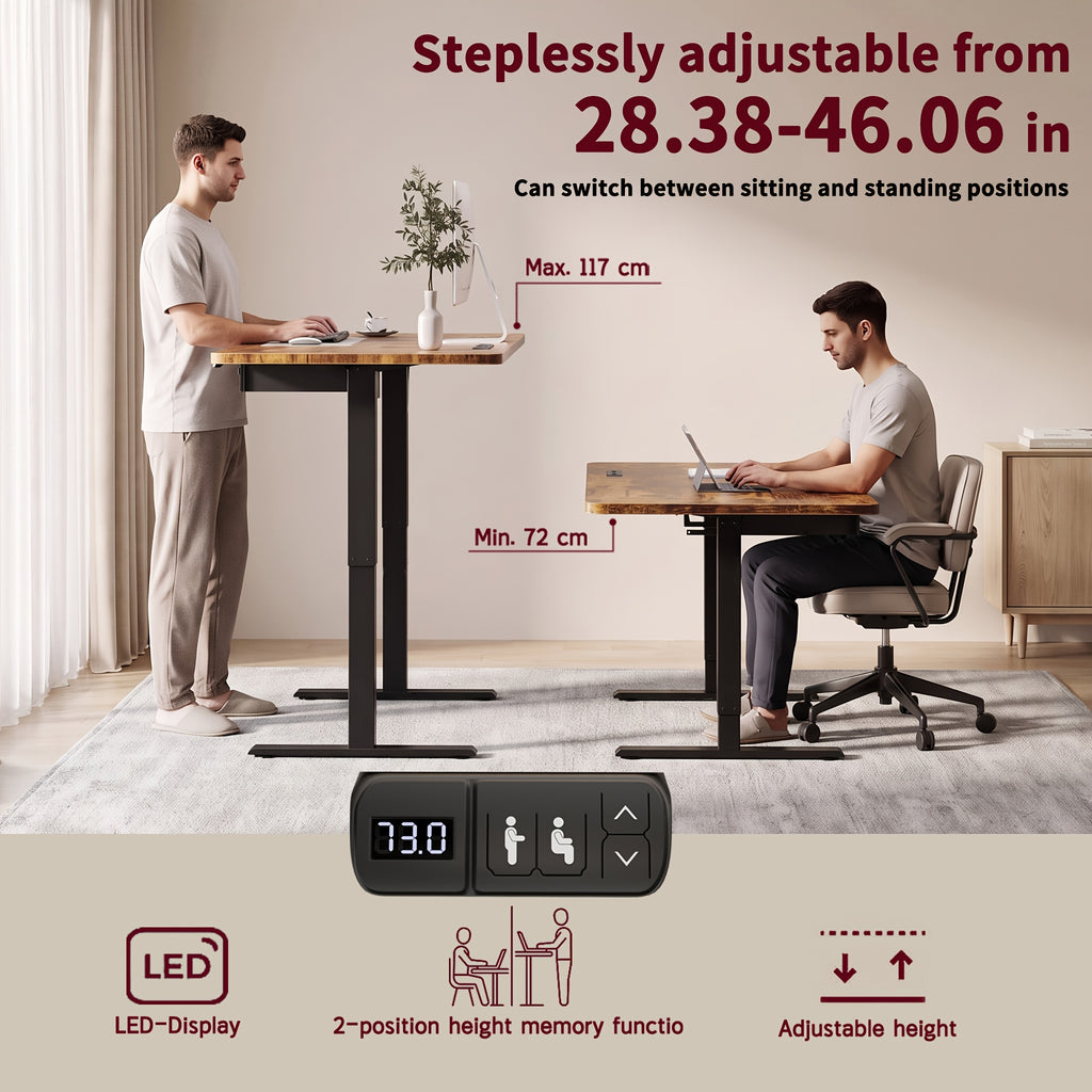 Electric Standing Desk with Dual Drawers and Built-In Power Panel for Home Offices and Gaming Setups