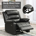 Black Recliner Chair with Overstuffed Arm and Back, Breathable Faux Leather Manual Reclining Chairs, Living Room Single Sofa Recliners