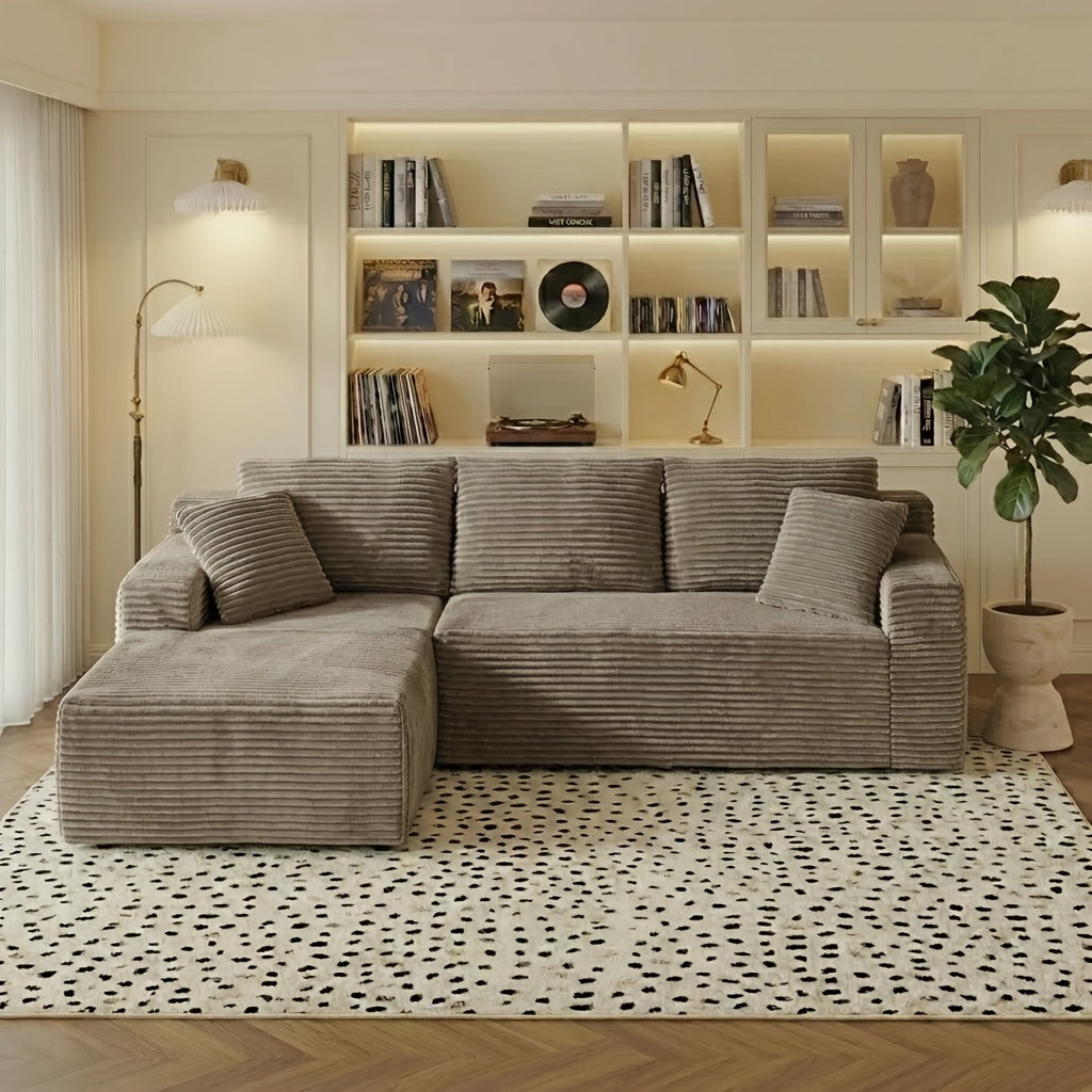 96.1-inch Modern Modular L-shaped Combination Sofa, 3-seater Corduroy Fabric with Deep Seat Oversized Left Facing Lounge Chair, Invertebrate 3-seater Sofa, No Assembly Required, Cat Paw Resistant - Suitable for Living Rooms And Apartments