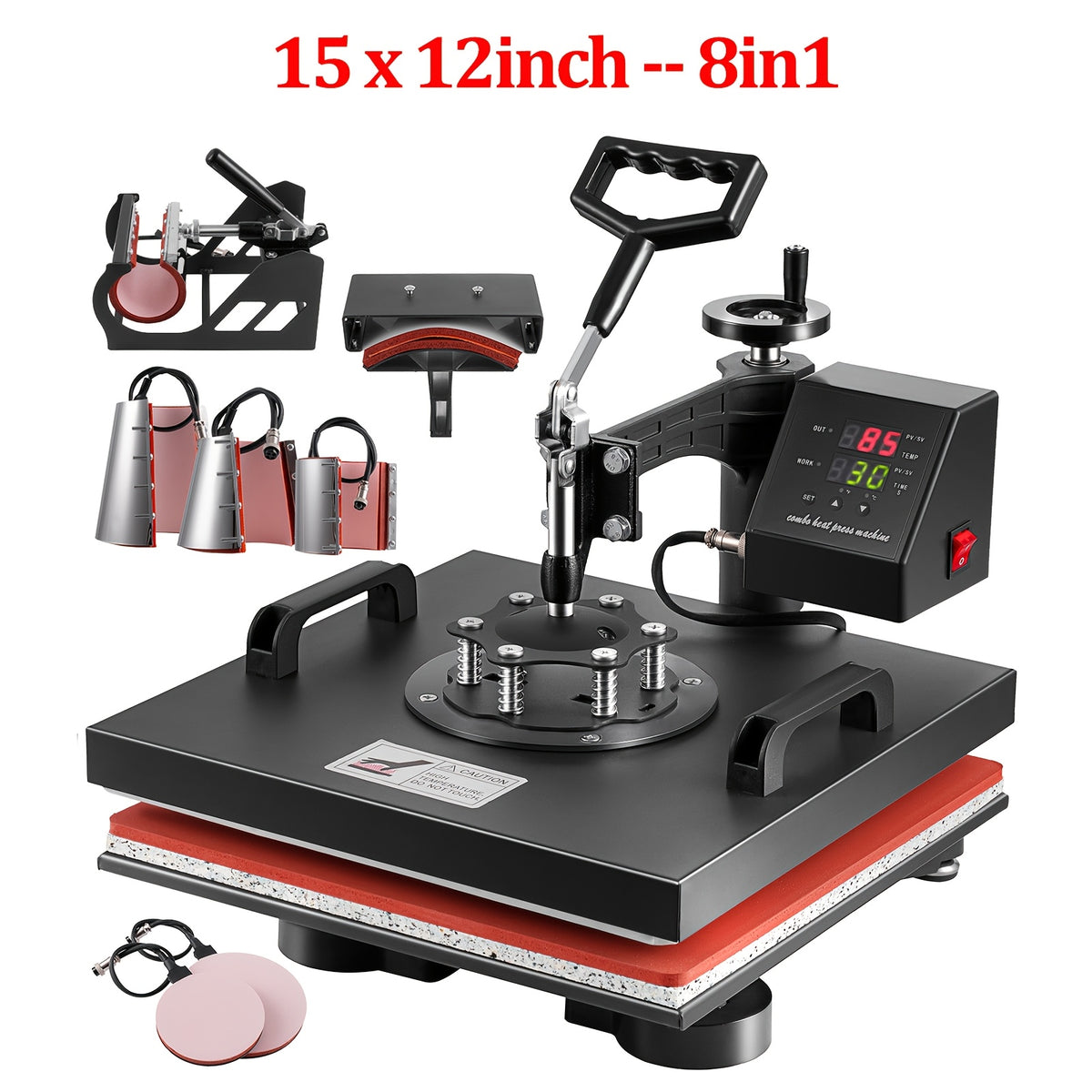 8-in-1 Heat Press Machine, Equipped with 15x15 Inch / 15x12 Inch Pressure Plates, 360° Rotating T-shirt Heat Transfer Machine, Digitally Controlled Dual LED Display, Suitable for Sublimation Transfer on T-shirts, Hats, Mugs, Plates, and Other Items