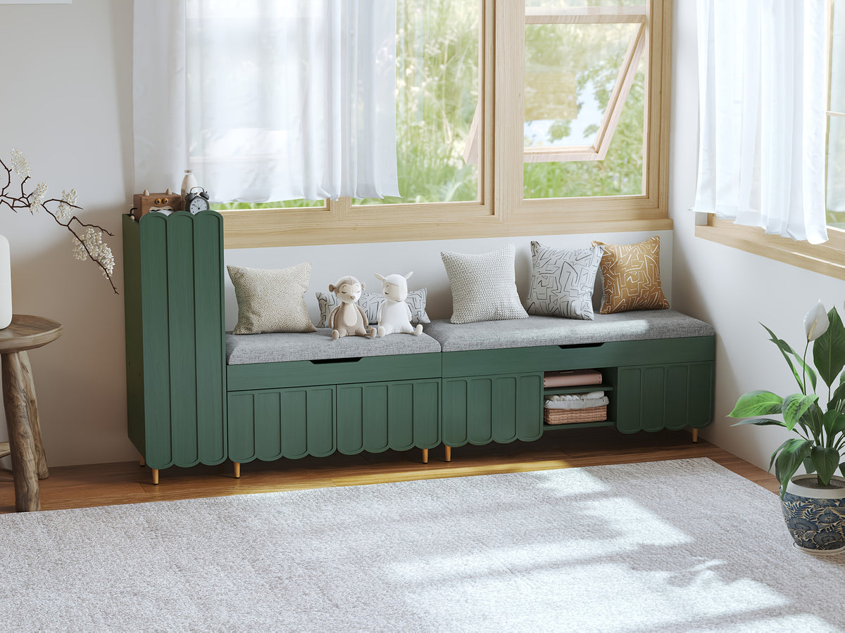 Shoe Organizer Cabinet, Entryway Bench With Adjustable Shelves And Cushioned Seat, Unique L-Shaped Bench Cabinet For Entryway
