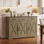 FULTRU Modern Farmhouse Cabinet with Barn Door & Sliding Panel Doors Suitable for Kitchen, Dining Room Storage, Freestanding Buffet Furniture with Drawers and Open Shelves, Assembly Required, Multifunctional Sideboard