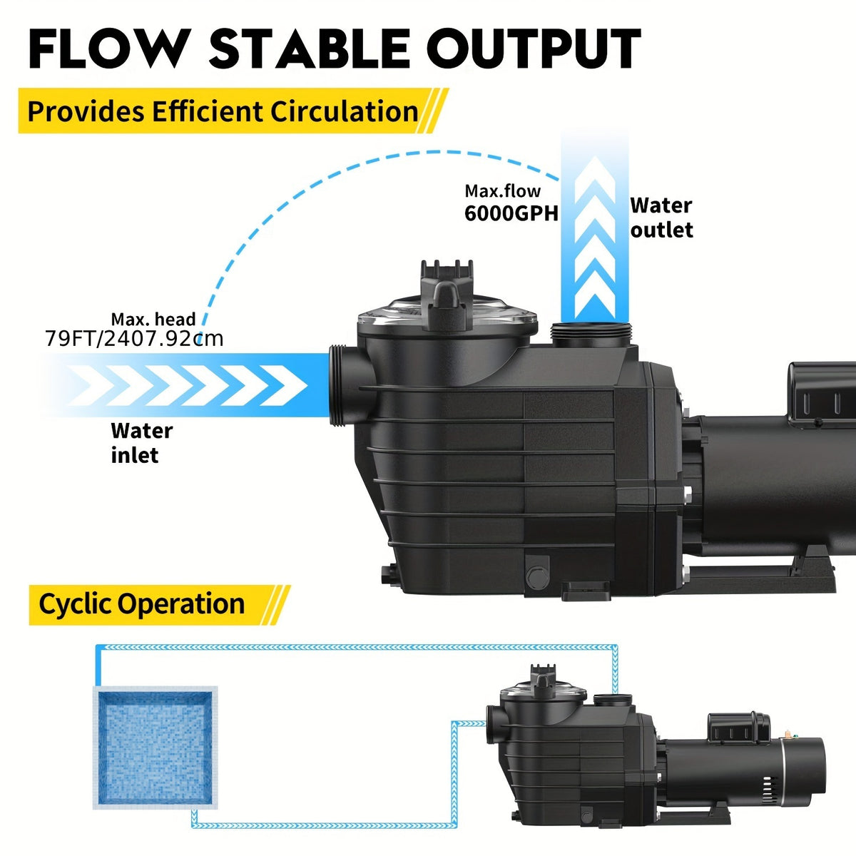 2.5HP Dual Voltage/Dual Speed Voltage Swimming Pool Pump, 6000GPH Flow, Self-Priming Water Pump for Swimming Pool Public Pool Water Amusement Park And Hot Tubs, with Filter Basket Transparent Lid Drain Plug, 115V Or 115V/230V