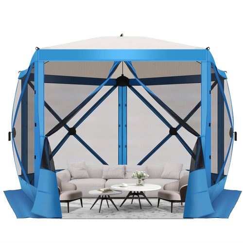 10X10Ft Pop-Up Canopy Tent with Mosquito Net, Garden Gazebo, Privacy Screen/Shade Curtain, Camping Tent, Instant Center Tent Canopy, Comes with Carrying Bag And Ground Stakes, Outdoor Garden Furniture, Suitable for Camping, Gardens, Lawns, And Patios