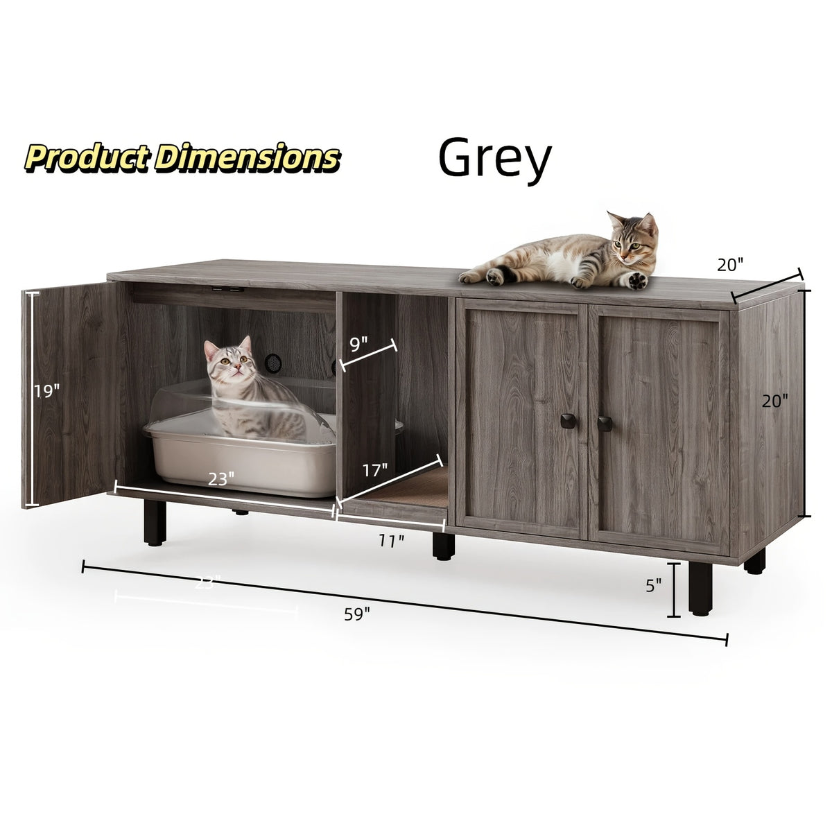 Cat Litter Box Enclosure for 2 Cats, Hidden Furniture with Scratch Pad and Double-Room Indoor Cat House