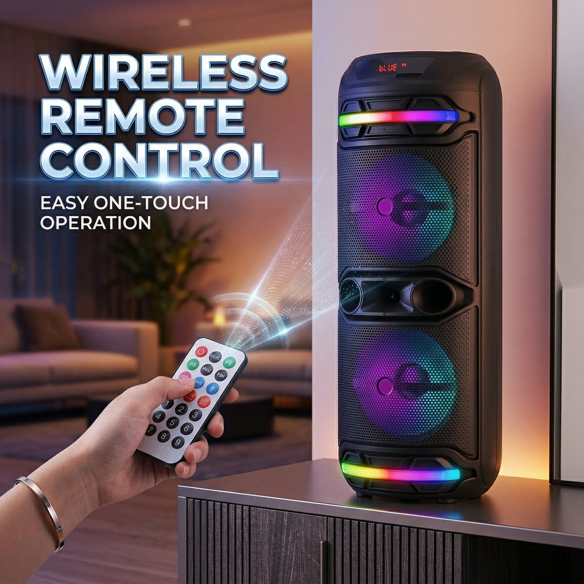 Portable Bluetooth Party Speaker with Dual 12" Woofer, Heavy Bass PA System with Remote & Microphone, USB/SD/FM/AUX Support, Powerful Sound for Home, Outdoor Parties, Karaoke & Events