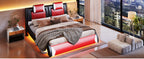 Modern Elegance Meets Functionality: Papajet Full Floating Bed Frame with Built-In LED Lights, Faux Leather Upholstery, And Wave-Shaped Curves, No Box Spring Required