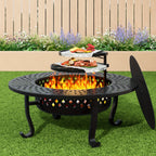 43 Inch Fire Pit with 2 Grills, Outdoor Wood Burning Firepit with Lid, Metal Round Table for Backyard Patio Garden Picnic Camping Bonfire