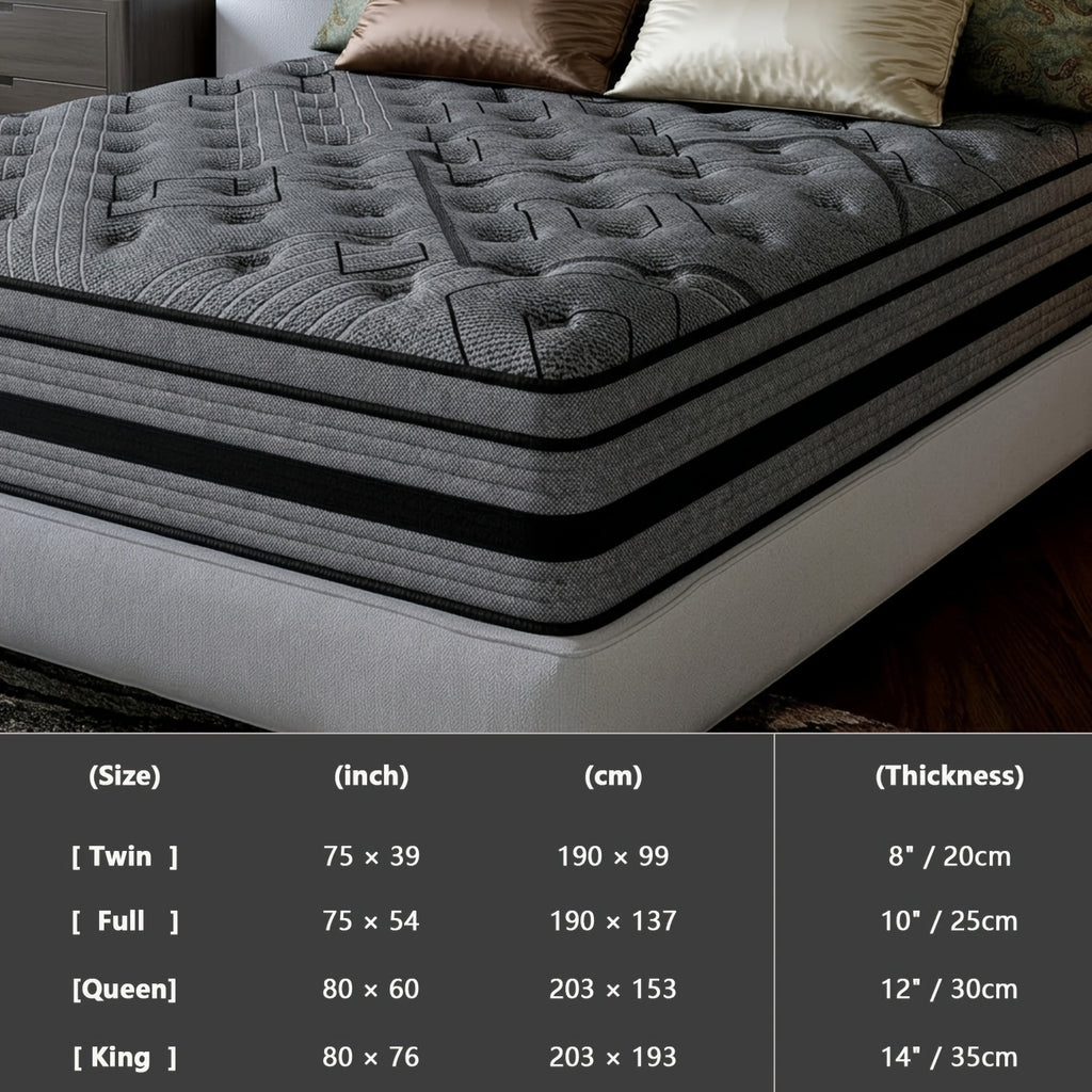 12"/14" Gel Memory Foam Hybrid Pocket Spring Twin Full Queen King Size Bed Mattress In A Box, Medium Firm Premium High Quality Innerspring Hybrid And Cooling Gel Memory Foam Mattress And Motion Isolation Fiberglass-free.8Inch Twin Size