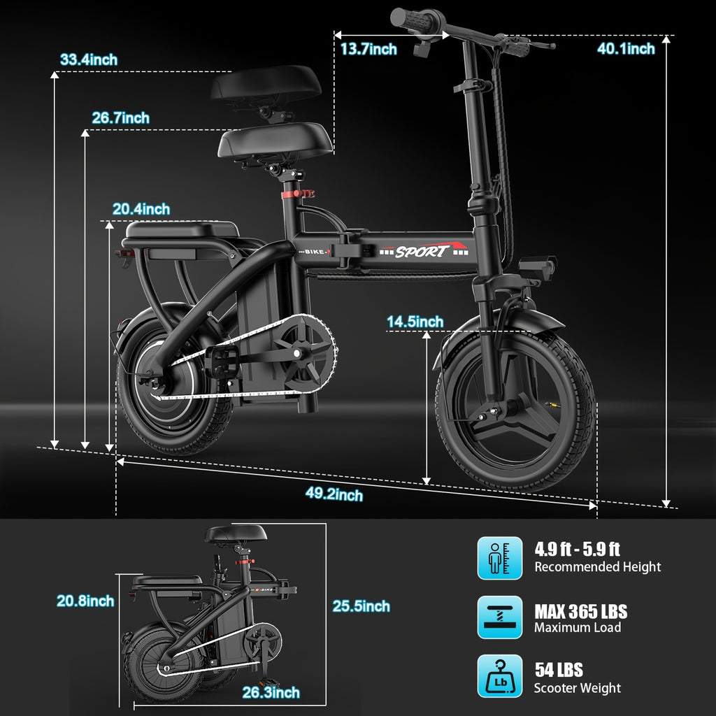 Electric Bike for Adults Teens, 749W Peak Folding Ebike, 25MPH & 25Miles, 48V 15A Portable Electric Mini Bike, Dual Suspension, Commuting Ebike with R-seat