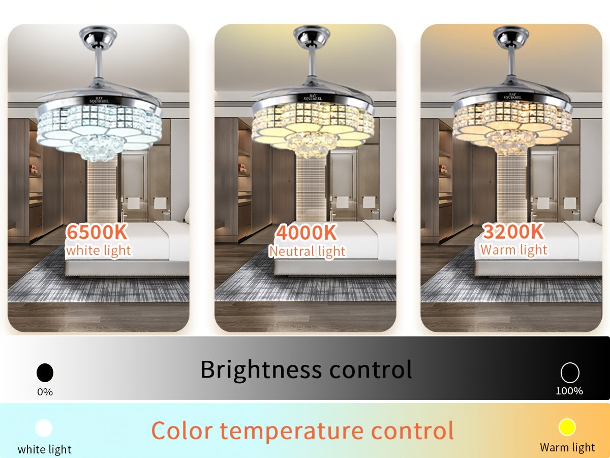 42-Inch Crystal Decoration with RGB Ceiling Fan And Light, Supports Infinite Dimming And Light Memory. with Speakers, 6 Speeds Reversible Blades, Flush Mount Chandelier Ceiling Fan Remote Control And APP Convenient Control Way