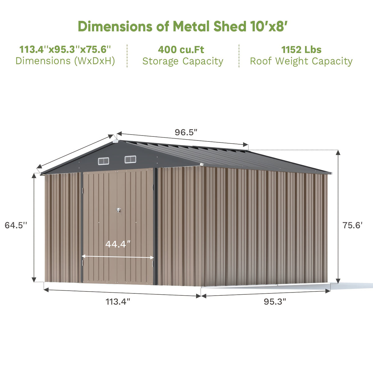 GUNJI Super Size 8 X 8 FT And 10 X 12 FT And 10 X 8 FT Outdoor Storage Shed with Double Hinged Large Door Utility Garden Shed with Lockable Door And Sloped Roof Metal Sheds Outdoor Storage for Garden, Backyard, Patio, And Yard