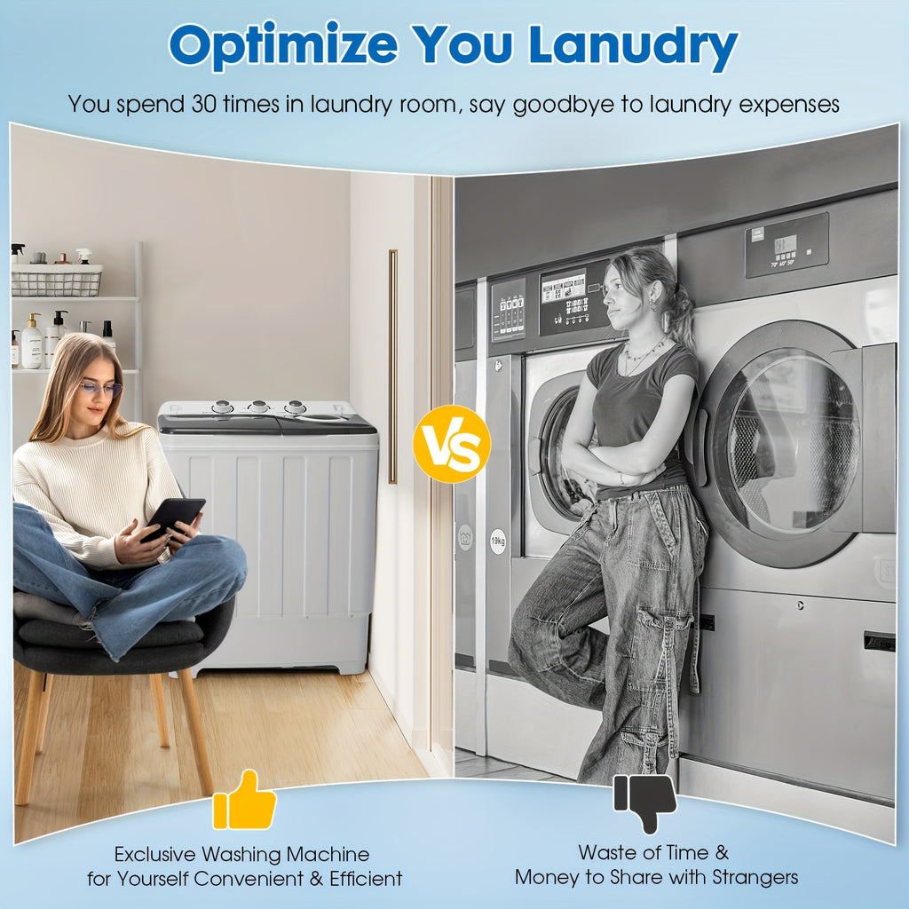 PLENTORA Portable Washing Machine Twin Tub - 28Lbs Compact Washer (18Lbs) And Dryer (10Lbs) Combo with Drain Pump - Mini Laundry Machine for Apartments, Dorms, Rvs, And Camping