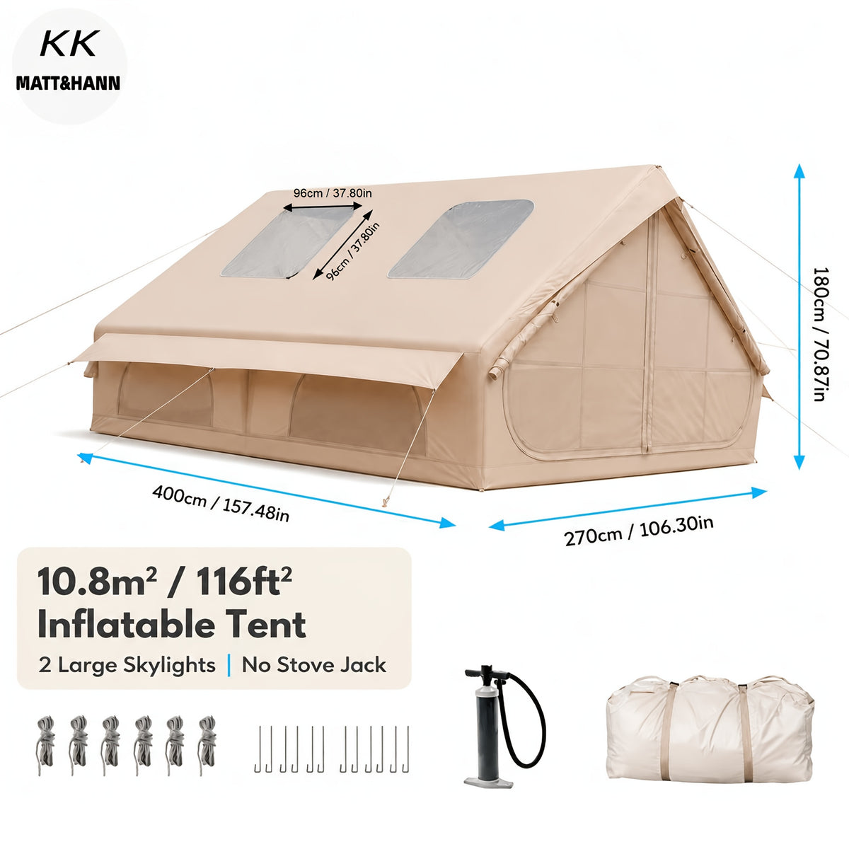 Spacious Luxury Quick-Setup Inflatable Lightweight Glamping Tent, High-Quality High Quality; All-Weather and All-Season Use, Specifically Designed for Sophisticated Camping Enthusiasts, Suitable for Family and Friends' Camping Trips