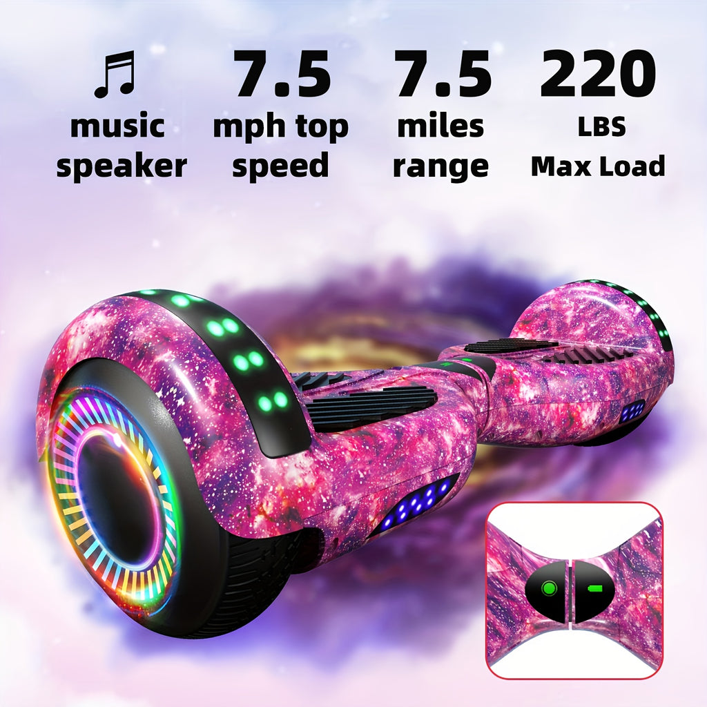 SIMATE 6.5" Hoverboard for Kids, Colorful LED Lights, Self-Balance Technology, Gift for Children, Teenagers And Adults, Maximum Speed Up to 7.5mph, Maximum Range Of 7.5 Miles, 300W