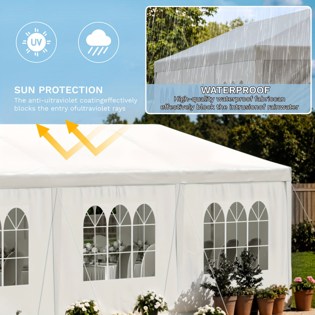 GUNJI 10x30ft Heavy Duty Canopy Steel Canopy Storage Shed, Portable Garage Party Tent, Portable Garage with Removable Sidewalls & Doors All-Season Tarp for Carport (White)