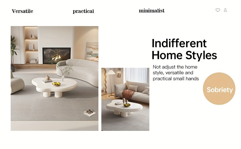 Modern White Cloud Tea Table - Unique Irregular Shape, 4-Leg Design for Living Room or Coffee Area, 35.82 Inches, Minimalist Style with Rounded Edges and Sleek Finish APPLE